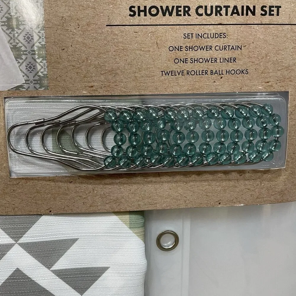 Wrangler 14 Piece Green White Aztec Shower Curtain Set Southwestern Geometric